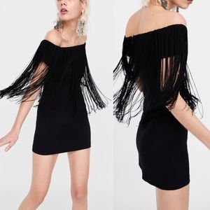 Zara Fringe Black Dress